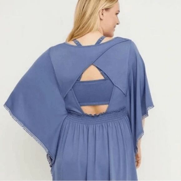 Swim by Cacique size 26/28 (4X) blue swim cover up dress Boho trim, Lane Bryant - Picture 2 of 3